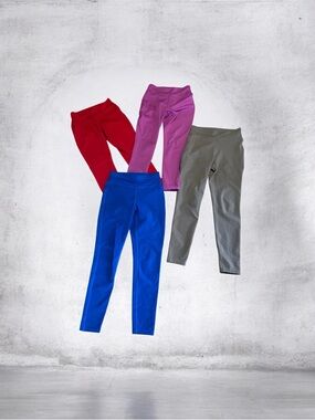 POP Fit Women’s Colorblock Leggings Set - Red, Pink, Blue, Tan Medium NWOT